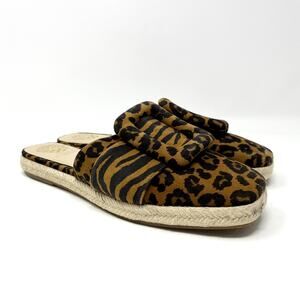 Vince Camuto Brown Animal Leopard Print Leather Jinannie Espadrille Mule 9